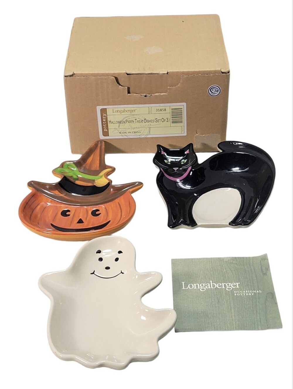 Longaberger Halloween Party Treat Dishes - Set of 3 - #31858 Ghost Pumpkin Cat